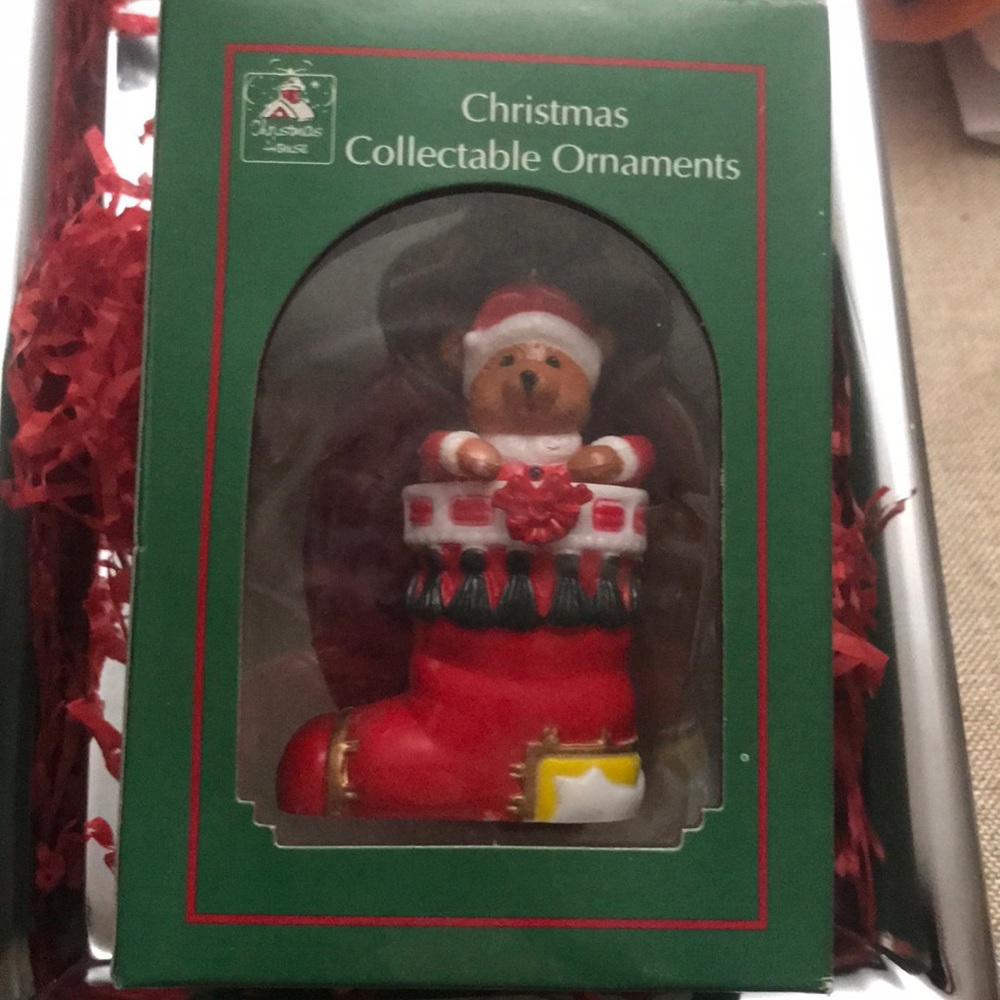 Christmas collectible bear in stocking ornament